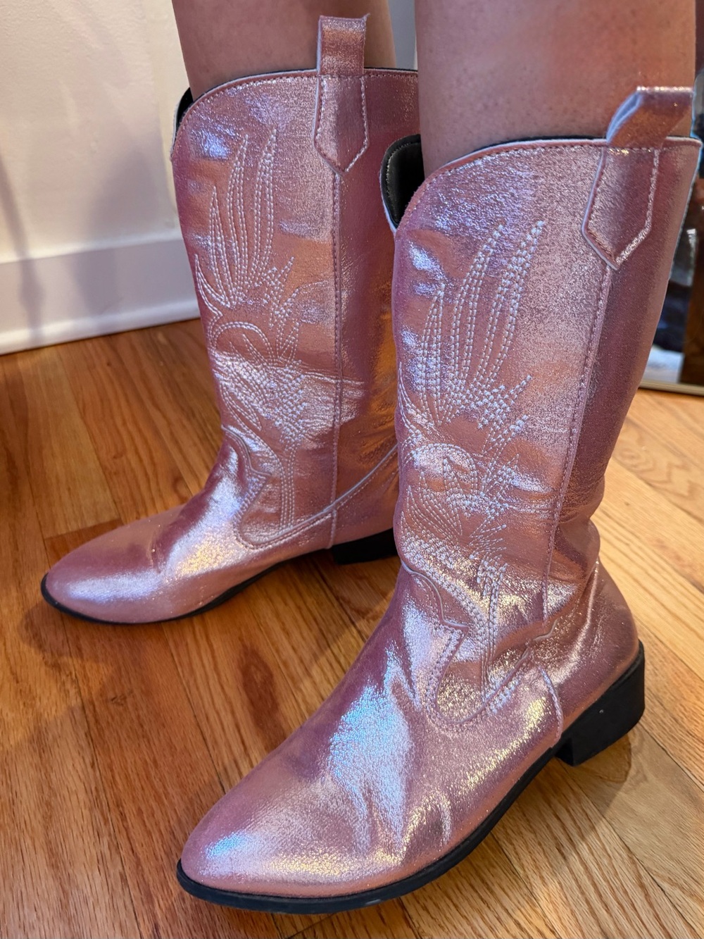 Women's Metallic Pink Western Boots - Shimmer Cowboy Style